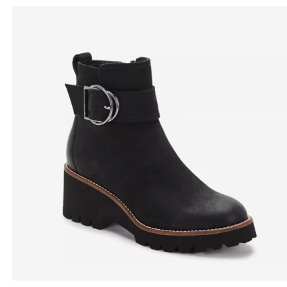 Blondo Dagger Waterproof Bootie black leather moto boots wide zip up SZ 6